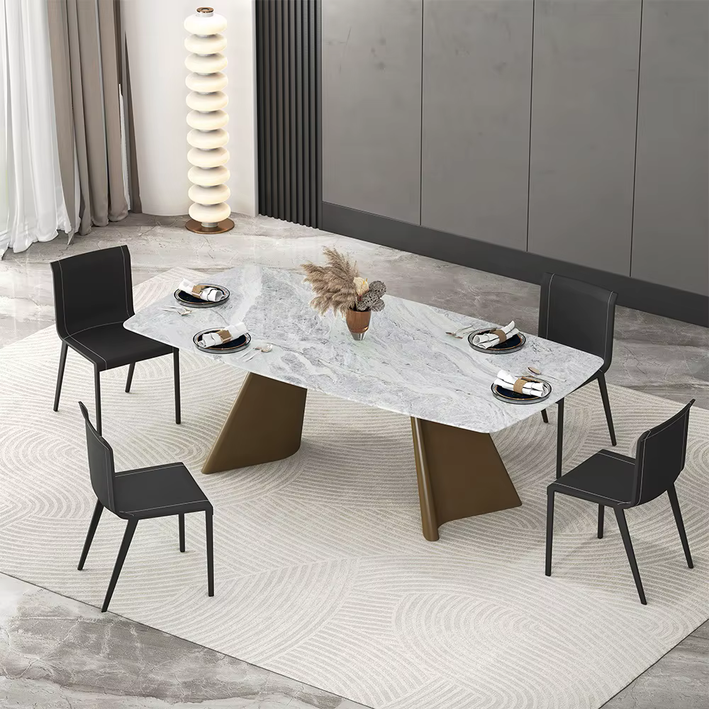 Meridian 3 Meter Dining Table with Gold Base and 12 Chairs