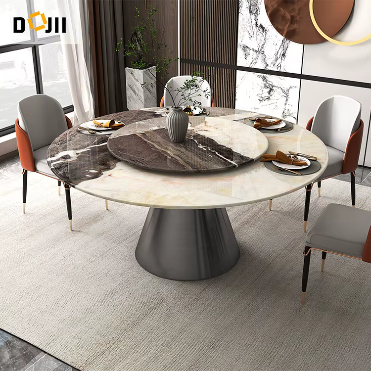 New Designs Round Dining Table with Rotating Center Marble Table Top