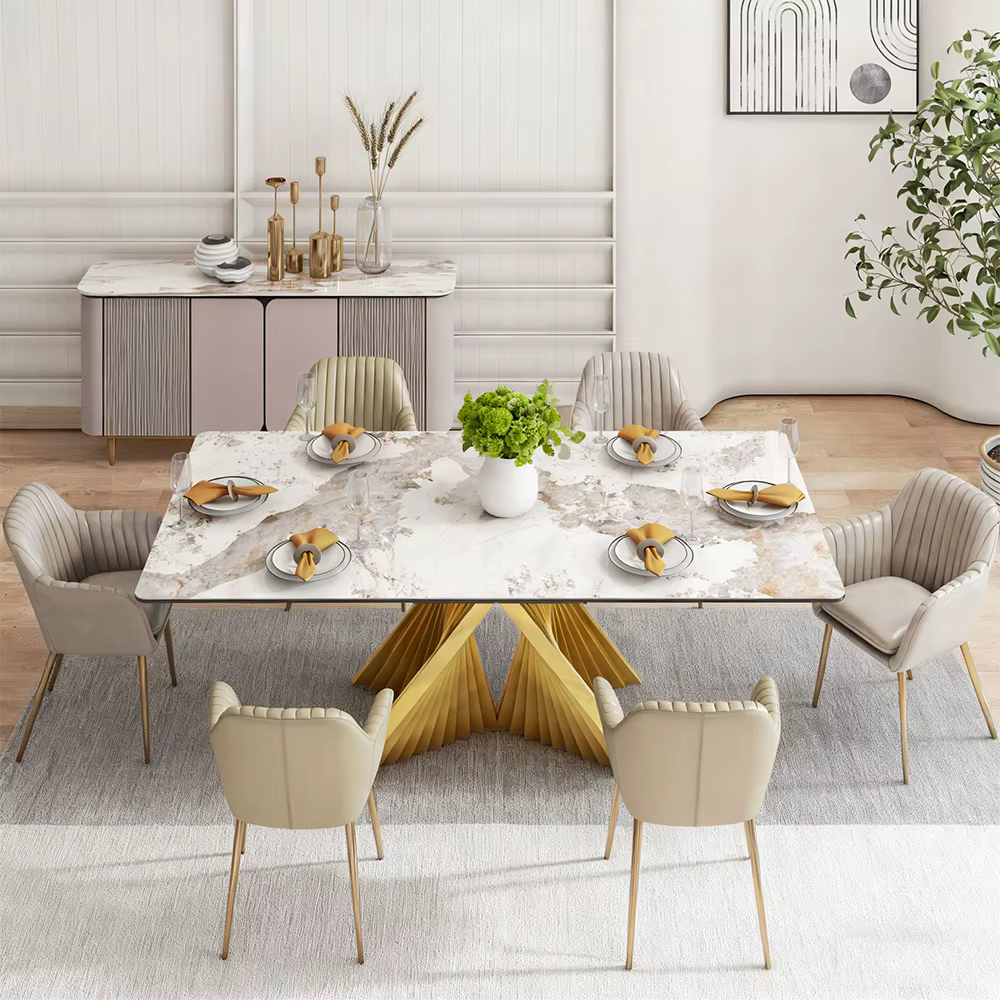 Gold Dining Table and 8 Chair Set