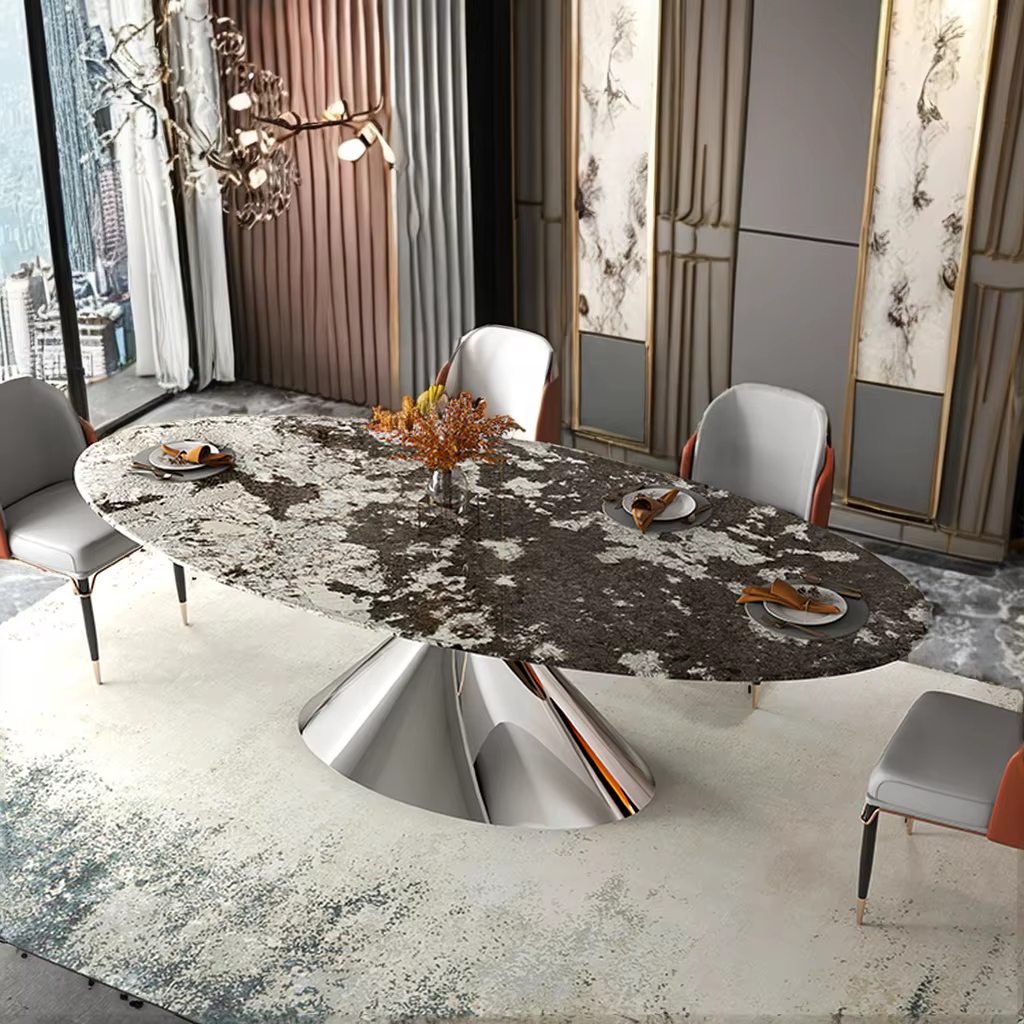 Luxury Marble Dining Room Table with Gold Metal Legs