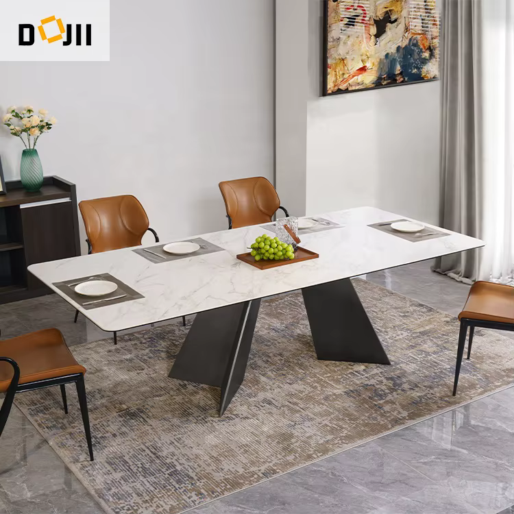 Small Sintered Stone Marble Dining Table Set with Stainless Steel Legs