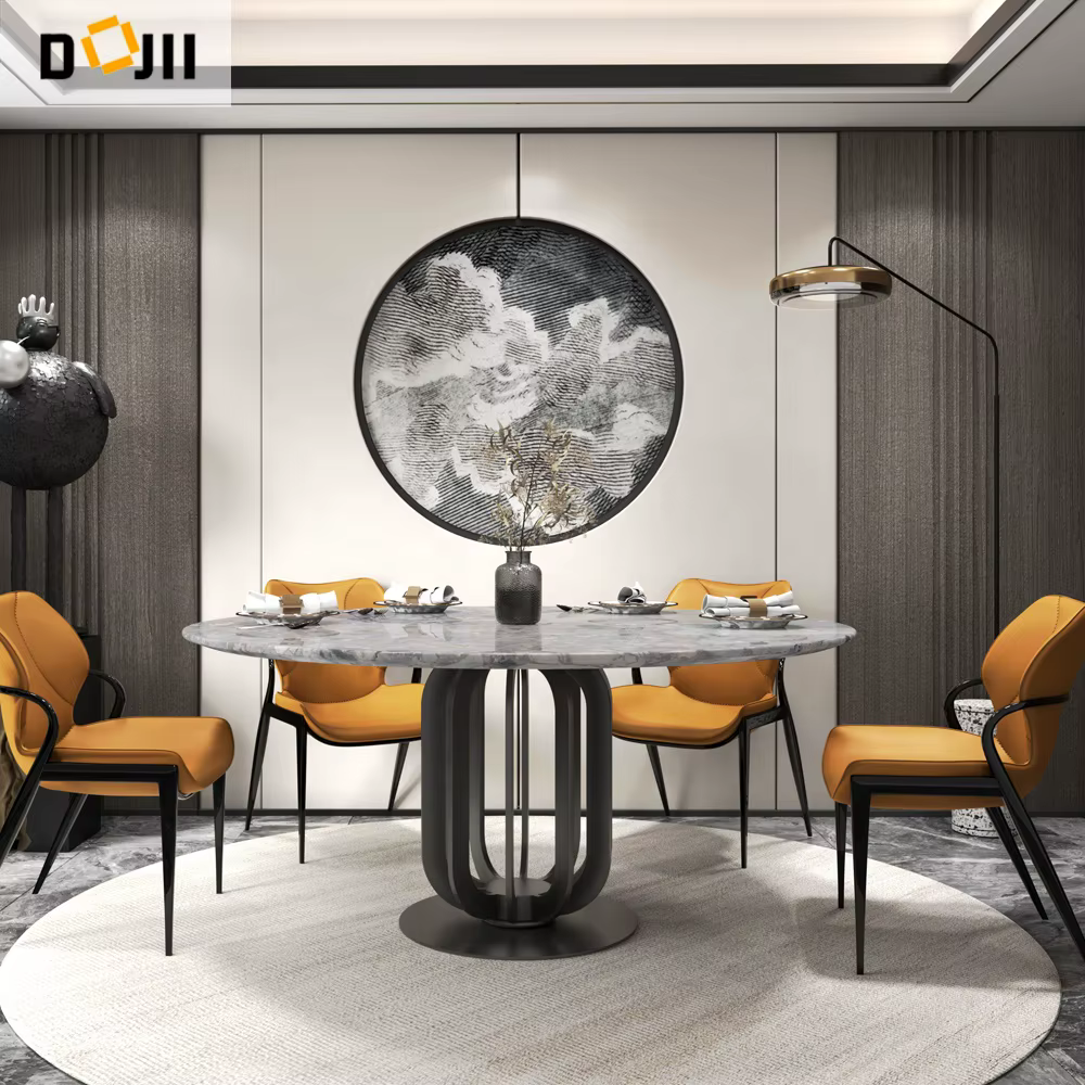 Round Dining Room Sculptural Shapes 10 Person Table with Slate Top