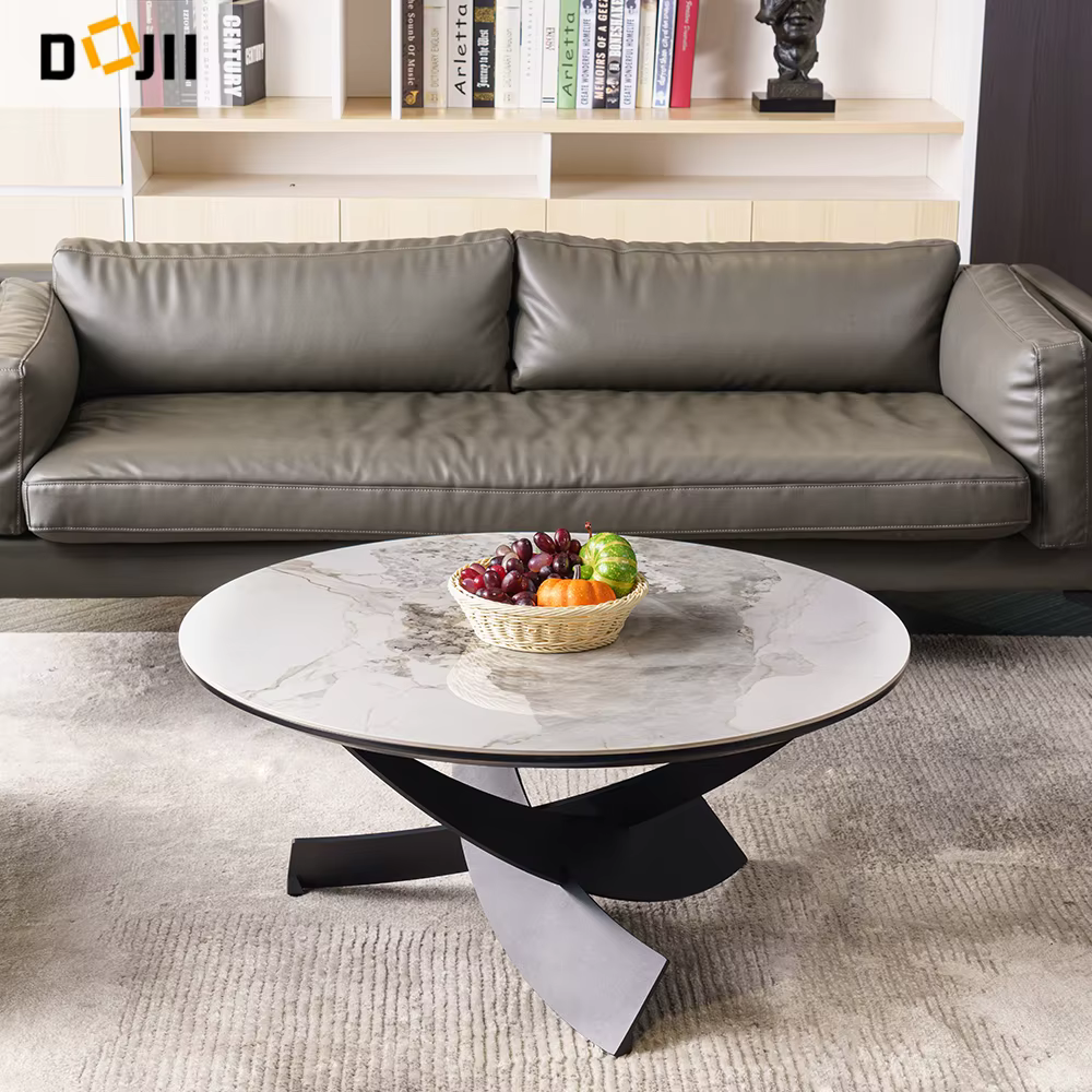 Living Room Coffee Desk with Black Metal Legs