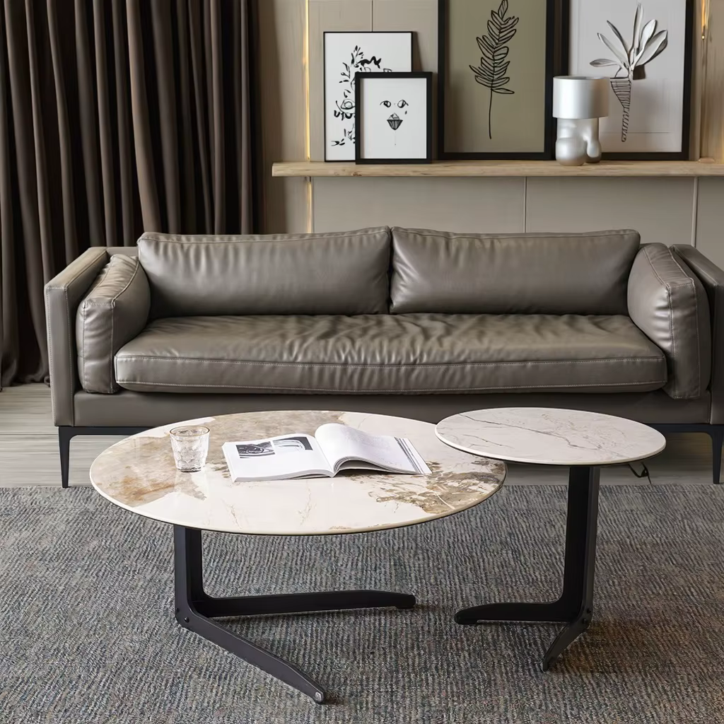 Contemporary Style Wrought Iron Sofa Side C-Shaped Table