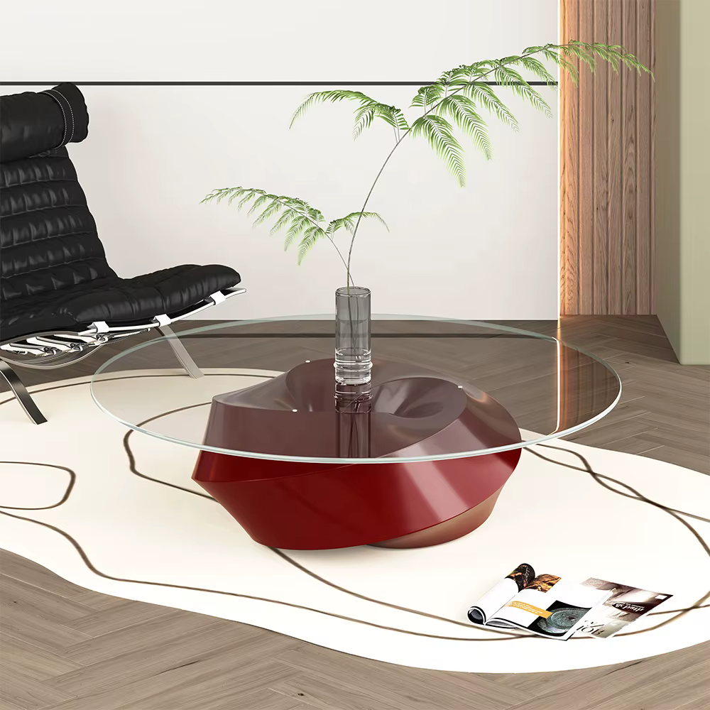 Cocktail Table with Abstract Stainless Steel and Fiberglass Base
