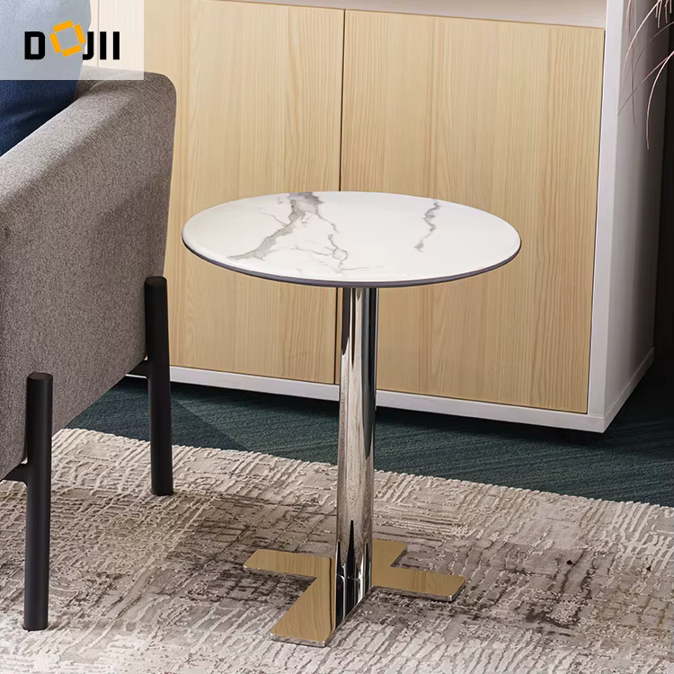 Luxury Contemporary Modern Set Stainless Steel Stand With Natural Marble Top