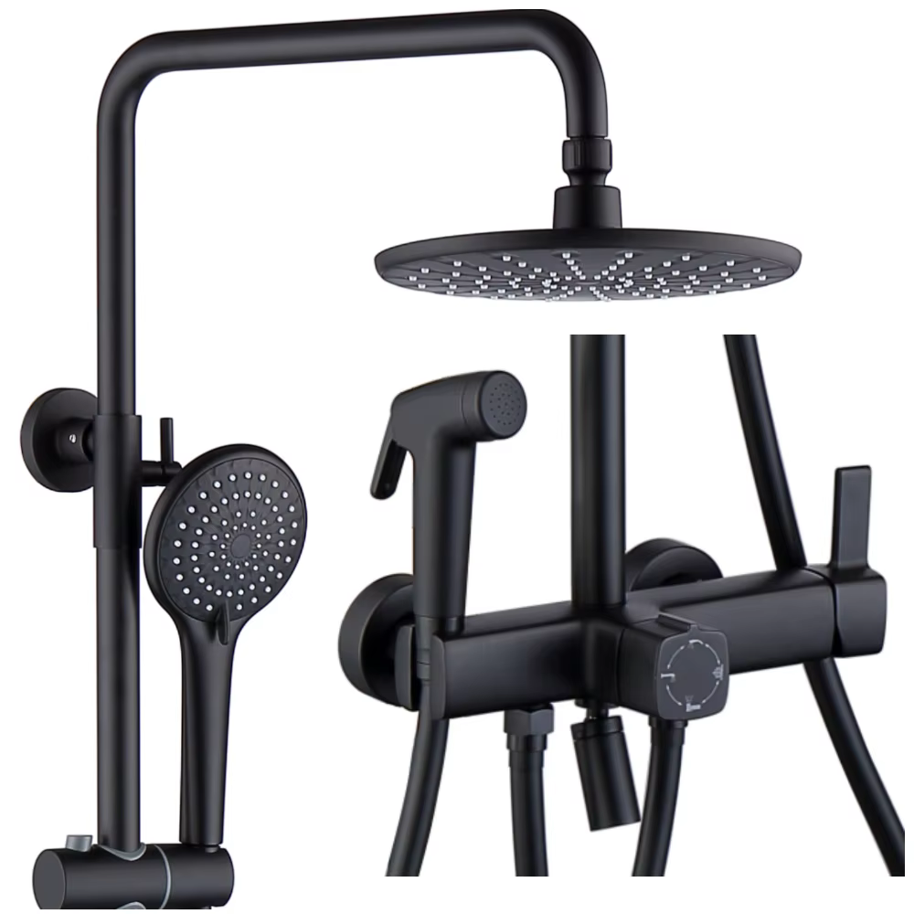 Matte Black Solid Brass 4 Functions Shower Faucet
