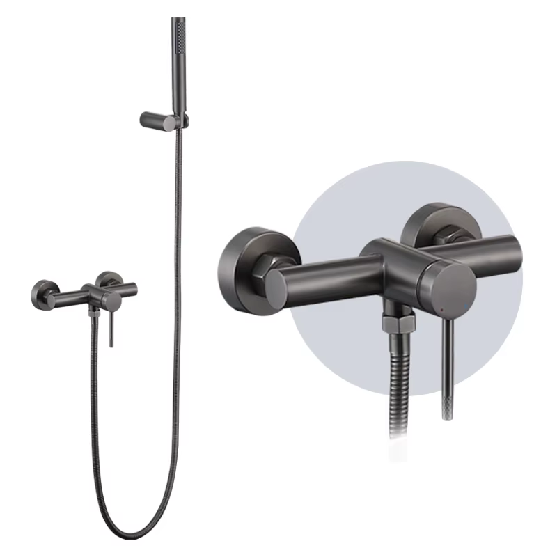 Black Hot Cold Wall Mounted Bathroom Shower Set