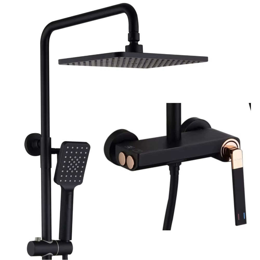 Matte Black Color 2 Functions Waterfall Shower Faucet Mixer Set