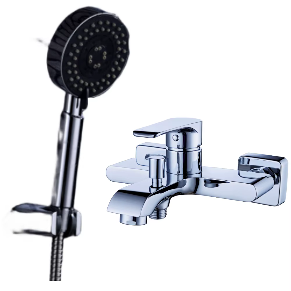 New Style High End Simple Black Chrome Brass Shower System