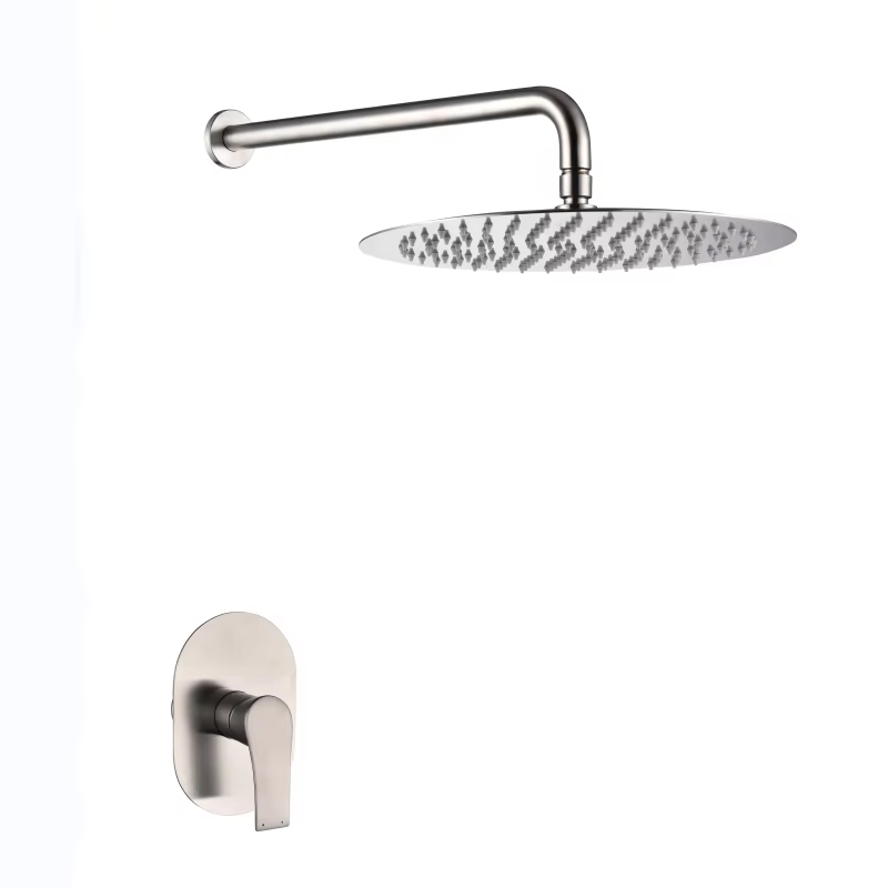 Round Brushed Shower Head and Faucet Set