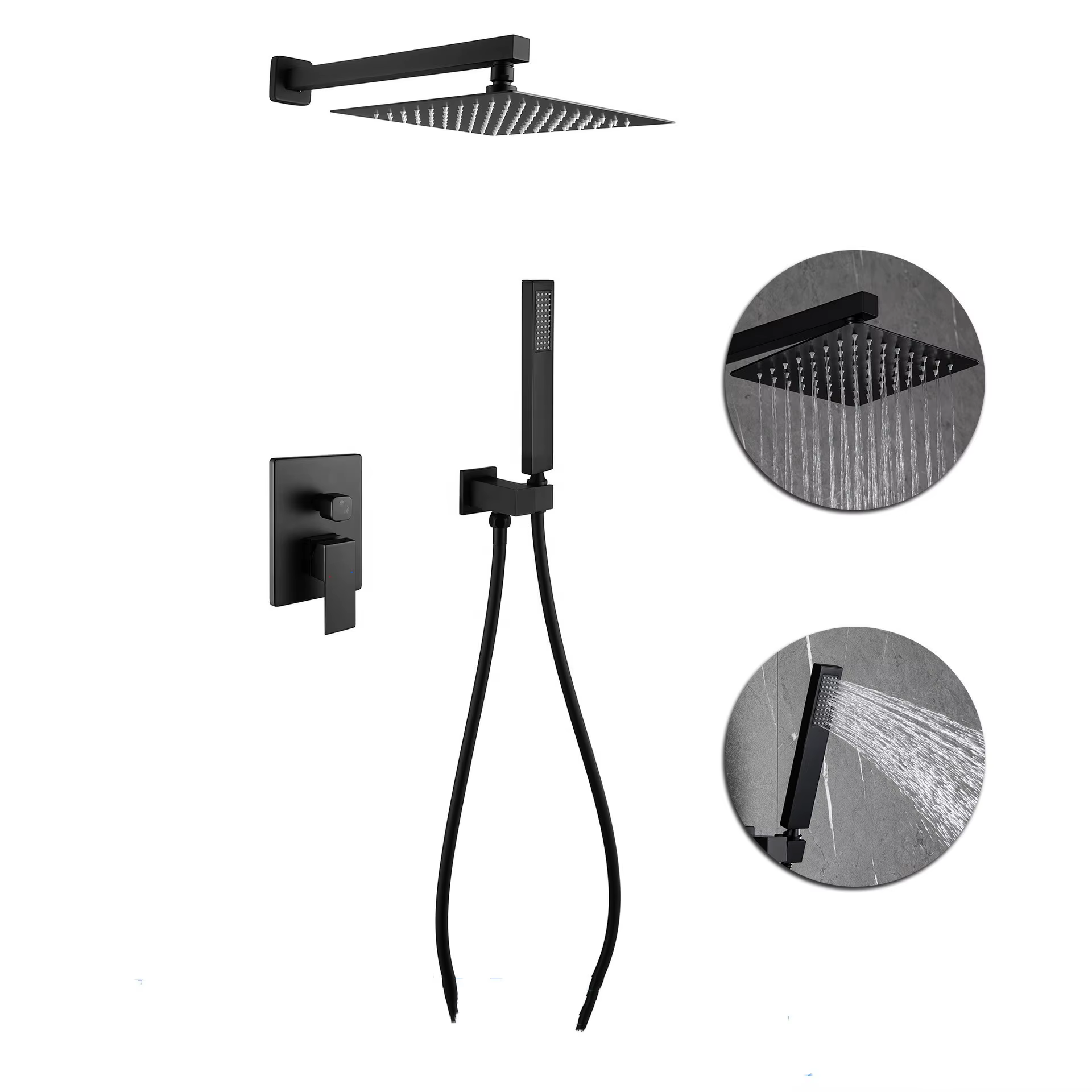 Big Square Black Fixed Shower Head