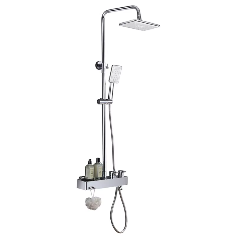 Luxury Chrome Color Shower Set with Shampoo Shelf