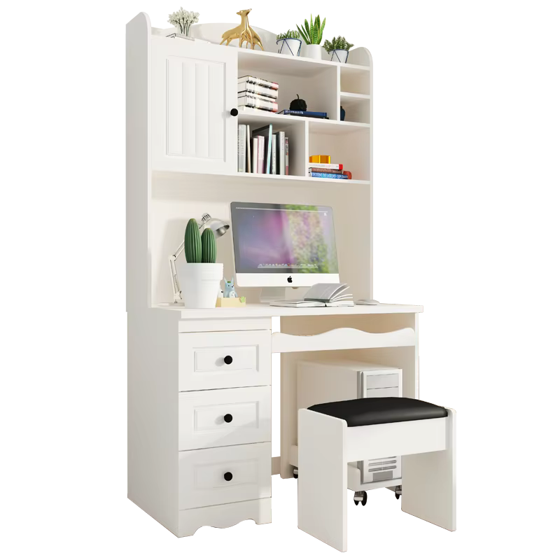 White Computer Table Design With Wooden