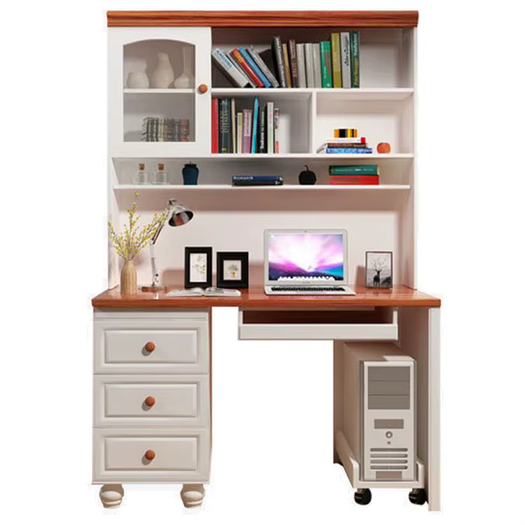 Desktop Computer Table Design With Bookshelf