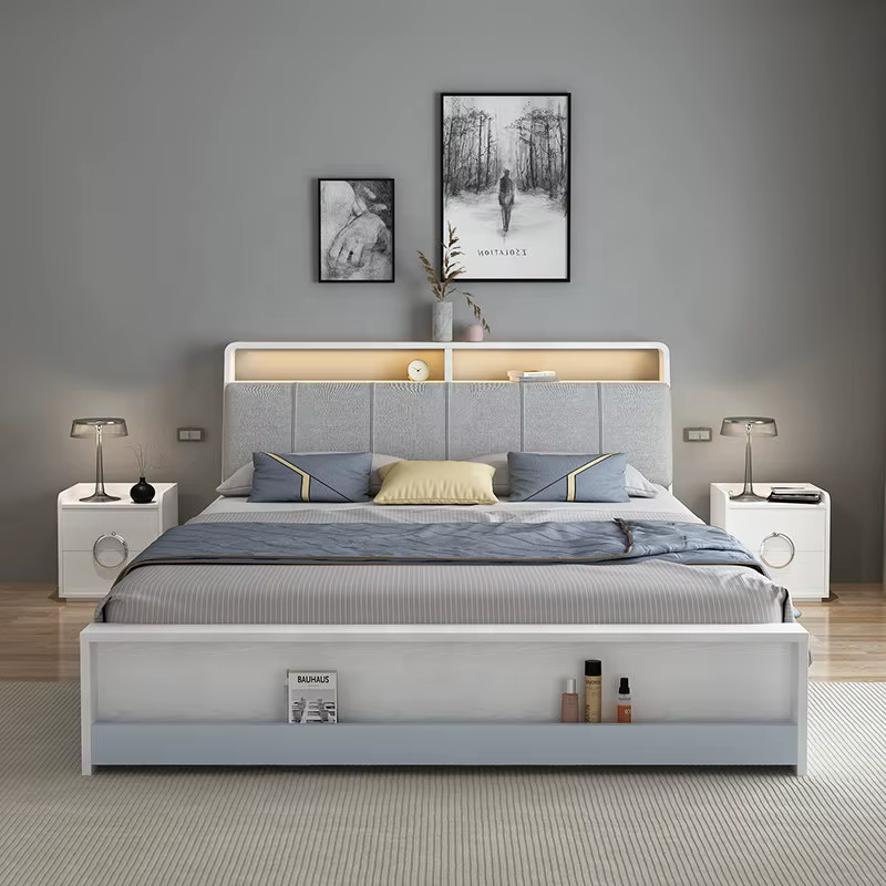 White Wooden Led Bed Frame King