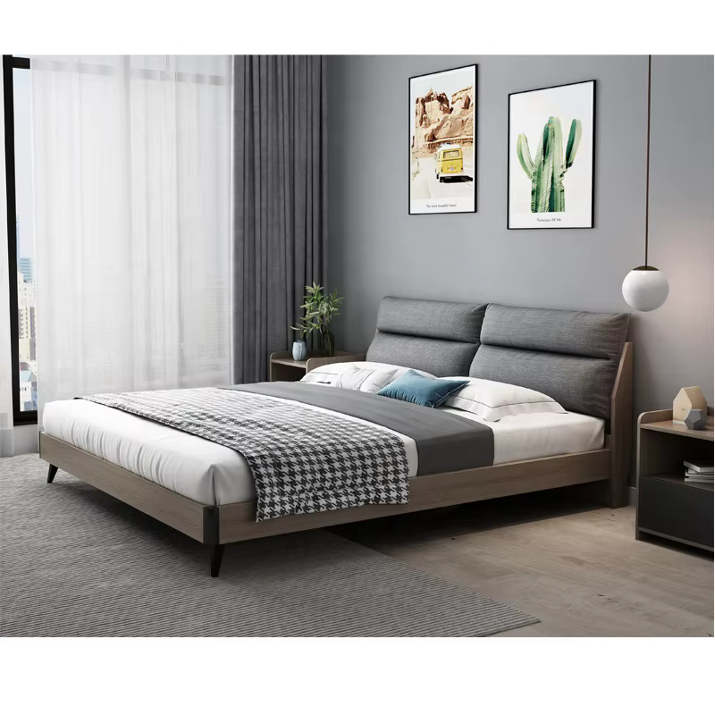 Modern Grey King Size Bed Wooden