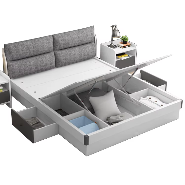 Latest Save Space White Double Bed