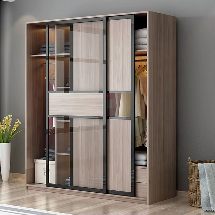 Armoire Glass Wooden 3 Doors European