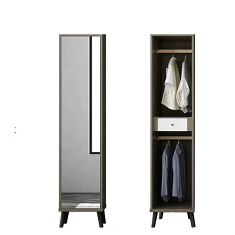 Single Door Wooden Mirror Wardrobe Bedroom