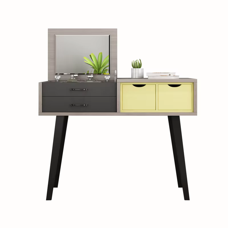Glass Mirror Wood Dresser With Chair
