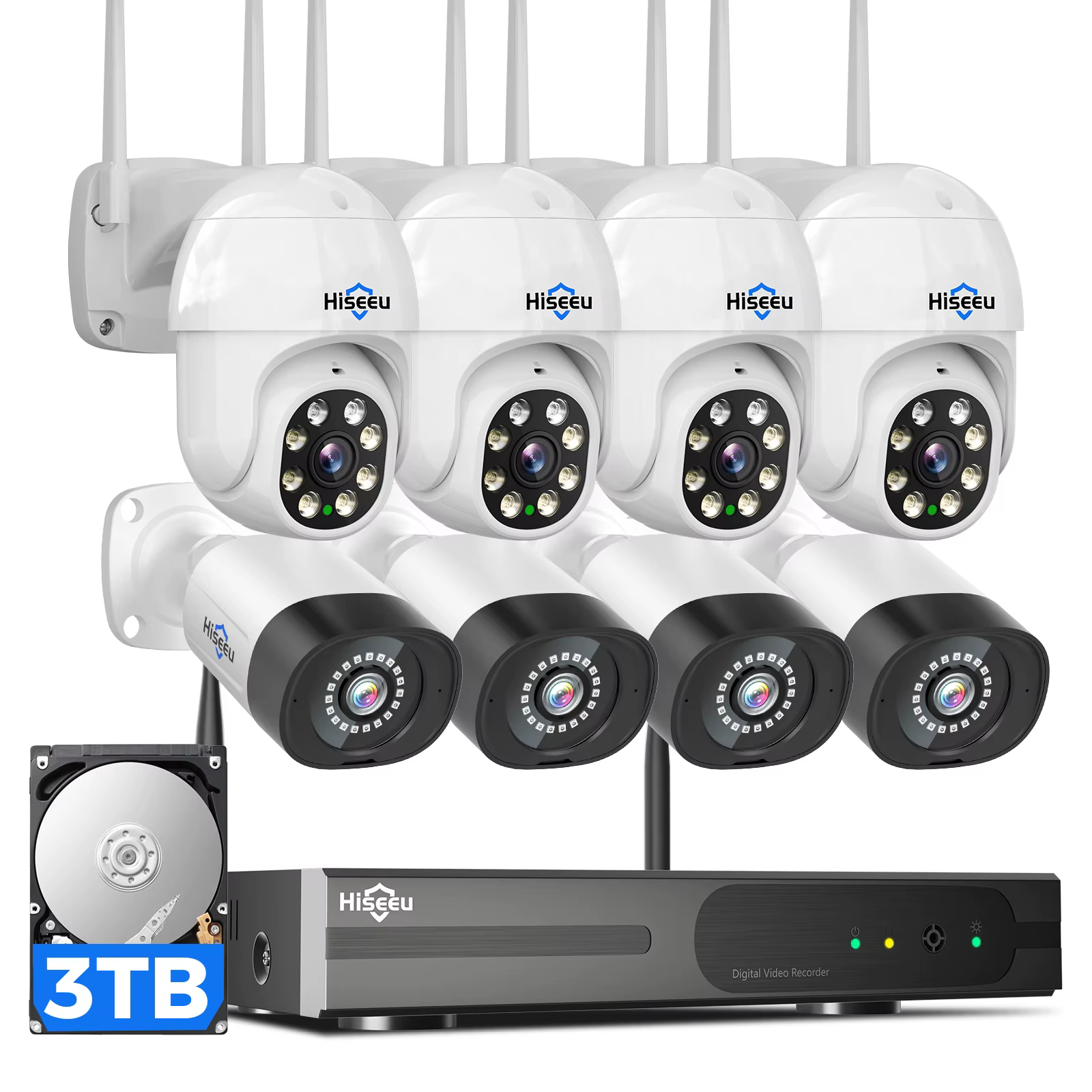 Wireless Security Camera System With 8Pcs
