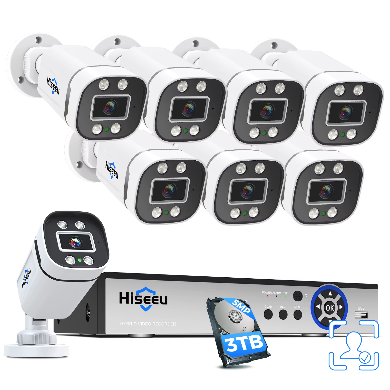 Hiseeu 8CH 5MP 2K Outdoors Night