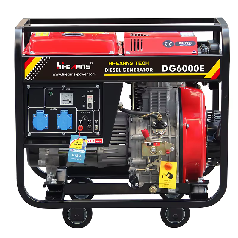 Hiearns Open-Frame 5KW 220V 50Hz DG6000E Single-Phase Diesel Generator
