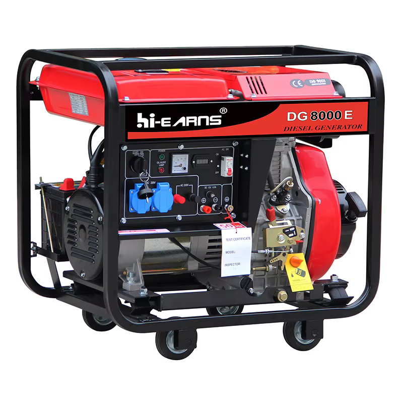 Hiearns 6kw 50Hz Frequency 220V Output Open-Frame DG8000E Diesel Generator  for Home Single Phase Silent Type