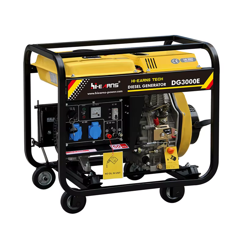 Hiearns DG3000E Open Frame diesel Generator Single Phase 50Hz Frequency with European Plug Four Small Wheels