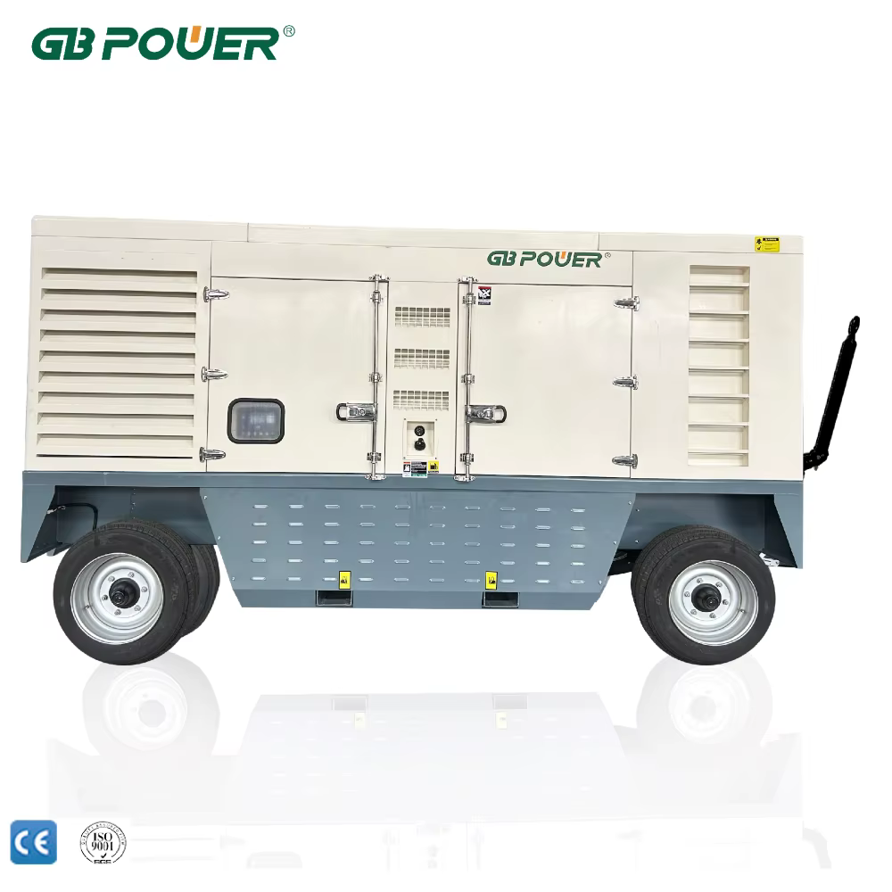 GB POWER OEM Diesel 450kVA Silent Type Generator with ATS Two Wheel Trailer for Engine 2506C-E15TAG1