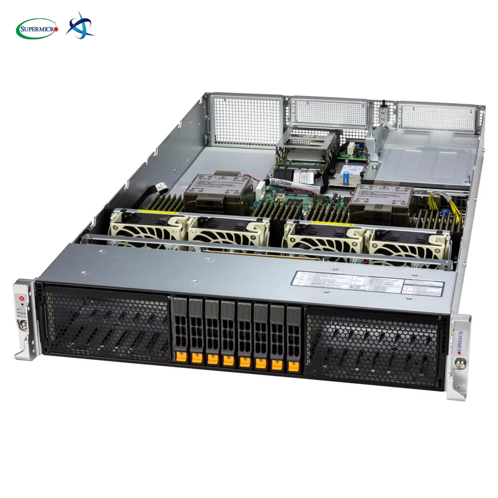 Supermicro Hyper SuperServer SYS 222H TN 2U Rack GPU Server with Intel Xeon 6700 6500 CPU 32 DIMM Slots 8 Hot Swap NVMe Bays