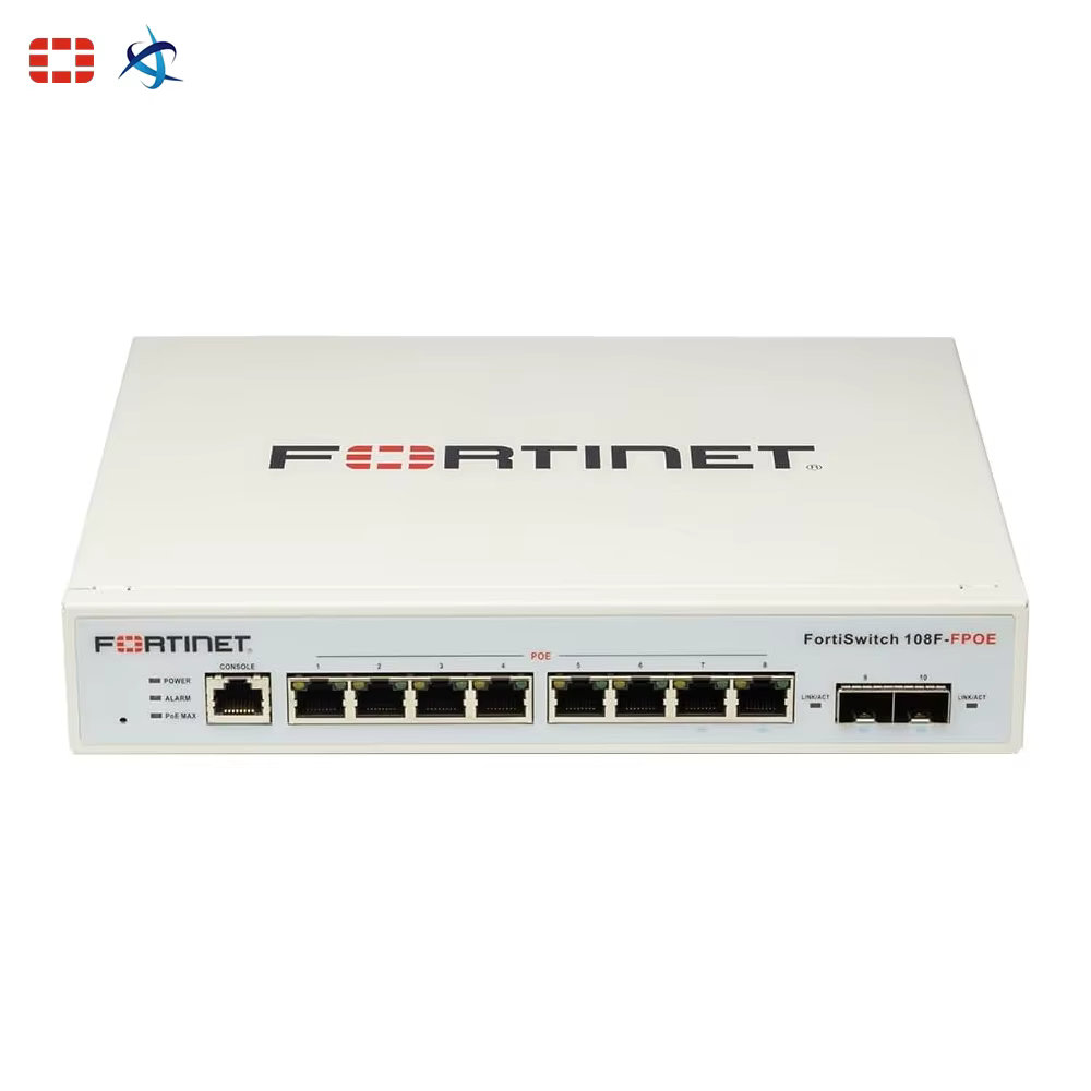 FortiSwitch 108F FPOE 8-Port Gigabit PoE Layer 2 Managed Network Switch 2 SFP Slots SNMP QoS Fanless Quiet Design Original