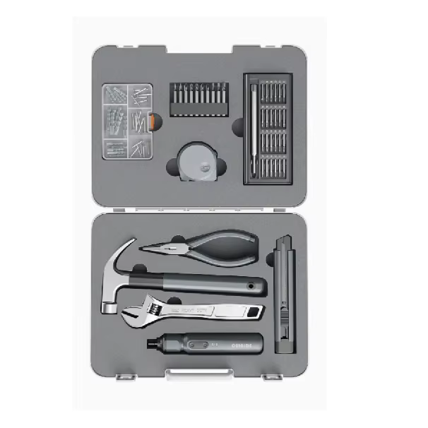 Household Home Hand Tool Set  with Screwdriver Wrench Hammer Tape Measure Plier Wrench and Electric Screwdriver  Bit Holder