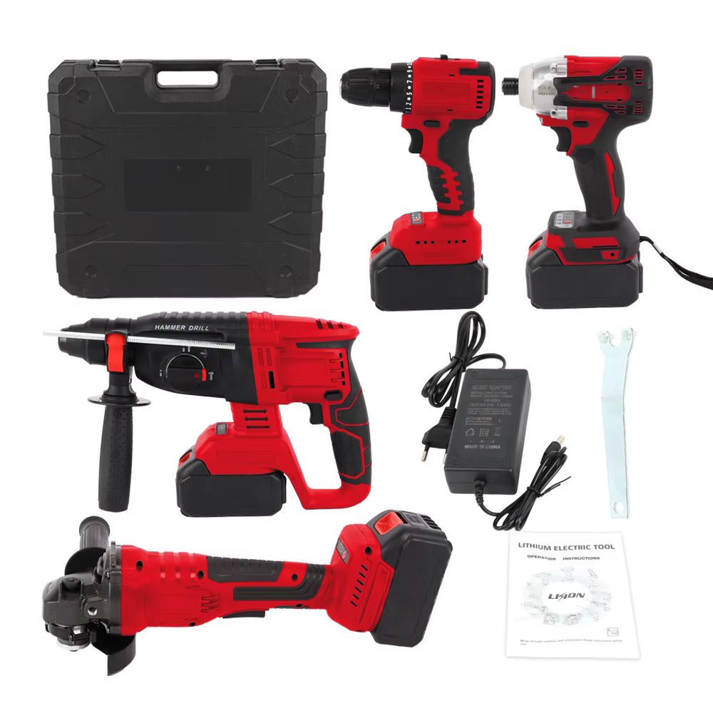4 in 1 Cordless  Power Tool Sets 21V Brushless Li-ion Battery Cordless Drill Hammer Wrench Impact Drill  Electric Tool Set