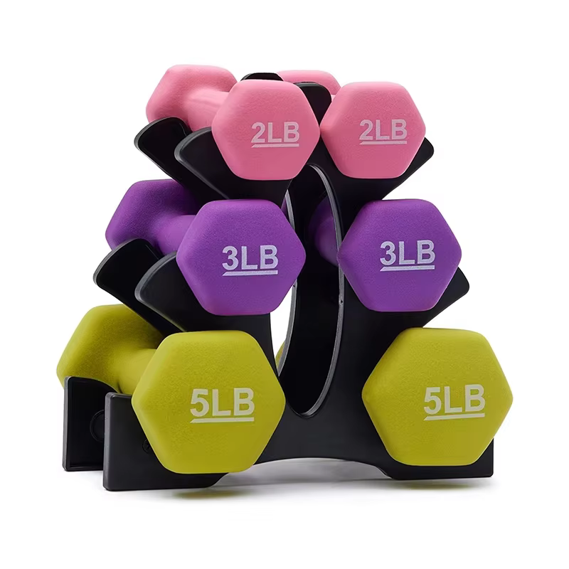 Gymbopro High Quality with Customizable LOGO Rubberized Dumbbells Set with Rack
