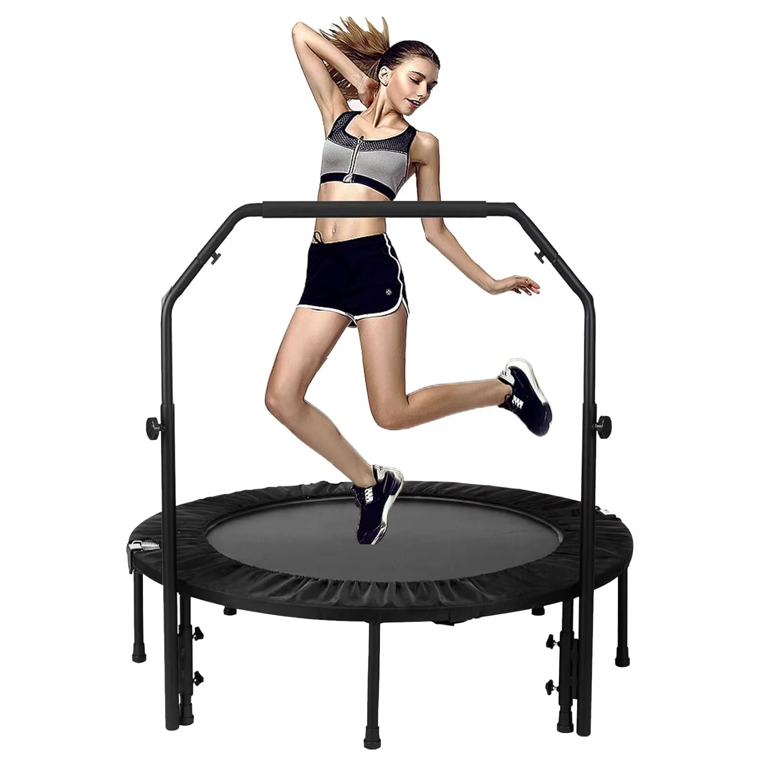 Gymbopro Foldable with Extra-wide Safety Handrails Indoor Fitness Trampoline for Adults