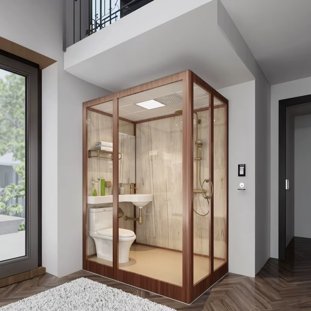 YITE Integrated Bathroom All-in-One Shower Enclosures Classical Design Swing Door Fiberglass Tray Wall-Mounted for Apartments