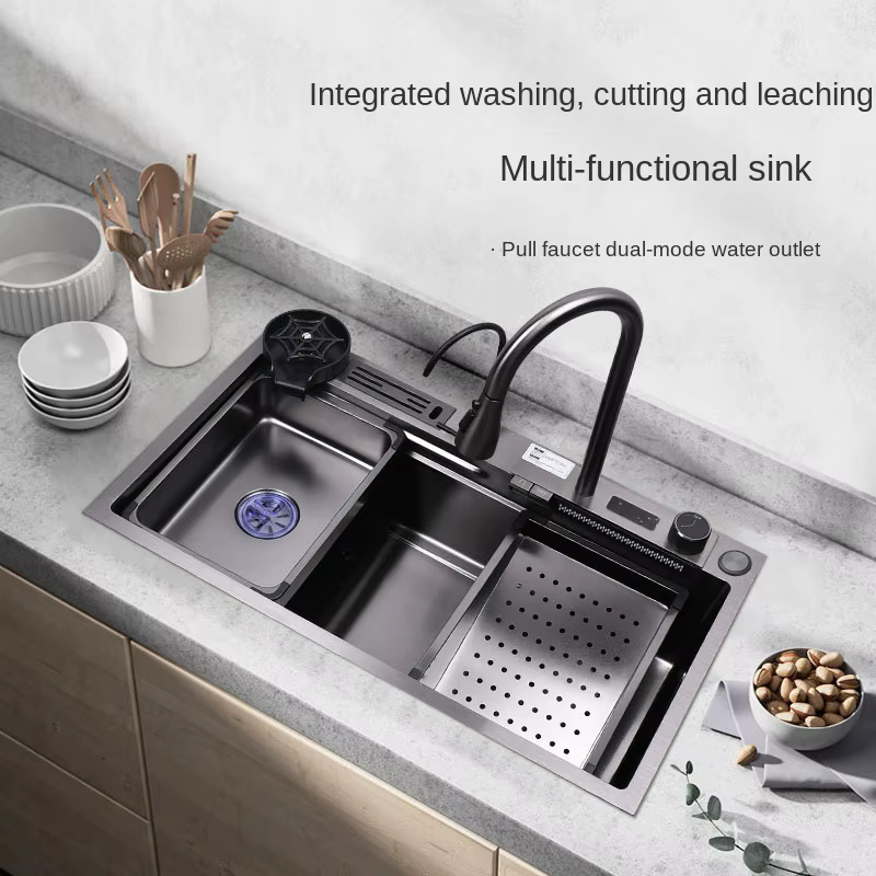 YITE Full Configuration 304 Stainless Steel Kitchen Sink Integrated Large Single Rectangular Bowl Dish Washing Basin Nano
