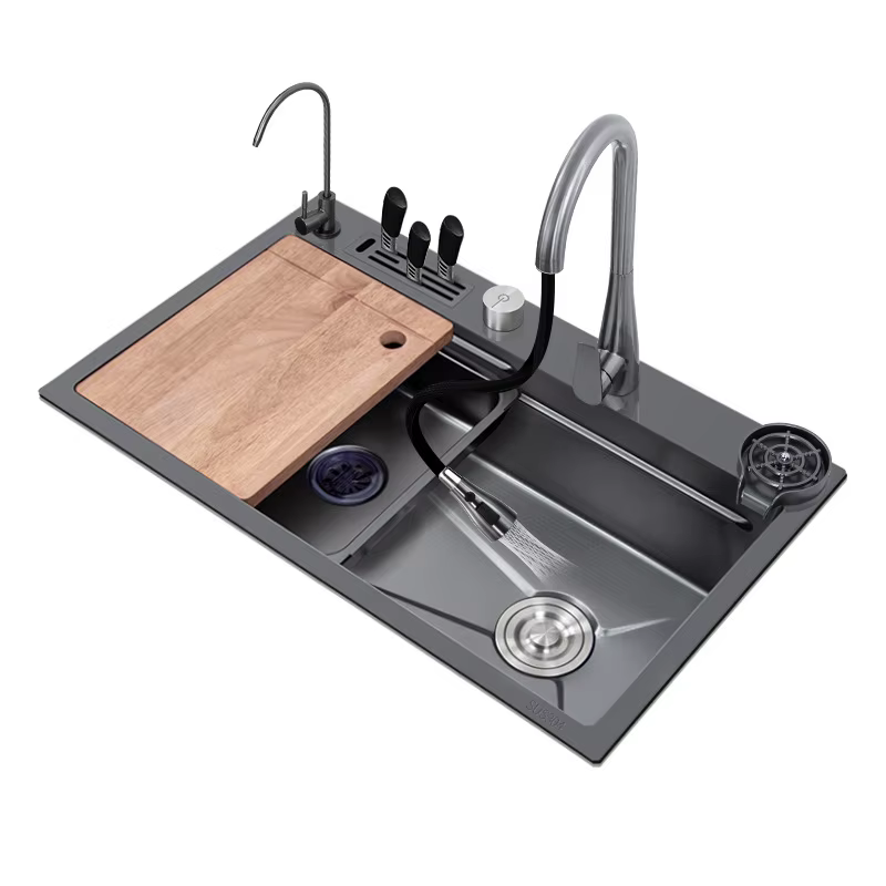 YITE Modern Simple Nano Coated Rectangular Bowl Kitchen Sink Knife Holder Right Drain Left Drain Counter Mount