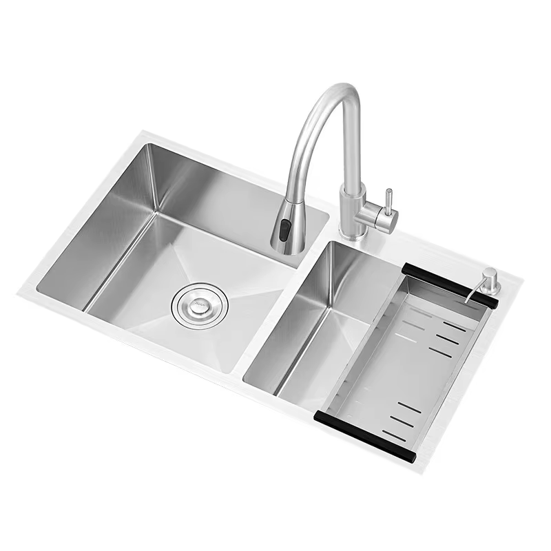 YITE Stainless Steel 304 Brushed Double Slot Single Basin Rectangular Bowl 3.0mm Thick Modern Simple Design Counter Kitchen Sink
