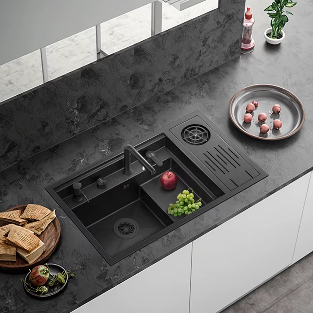 YITE Niloshi Light Luxury Kitchen Sink Black Nano Two-Tone Sus304 Single Slot Integrated Vegetable Basin