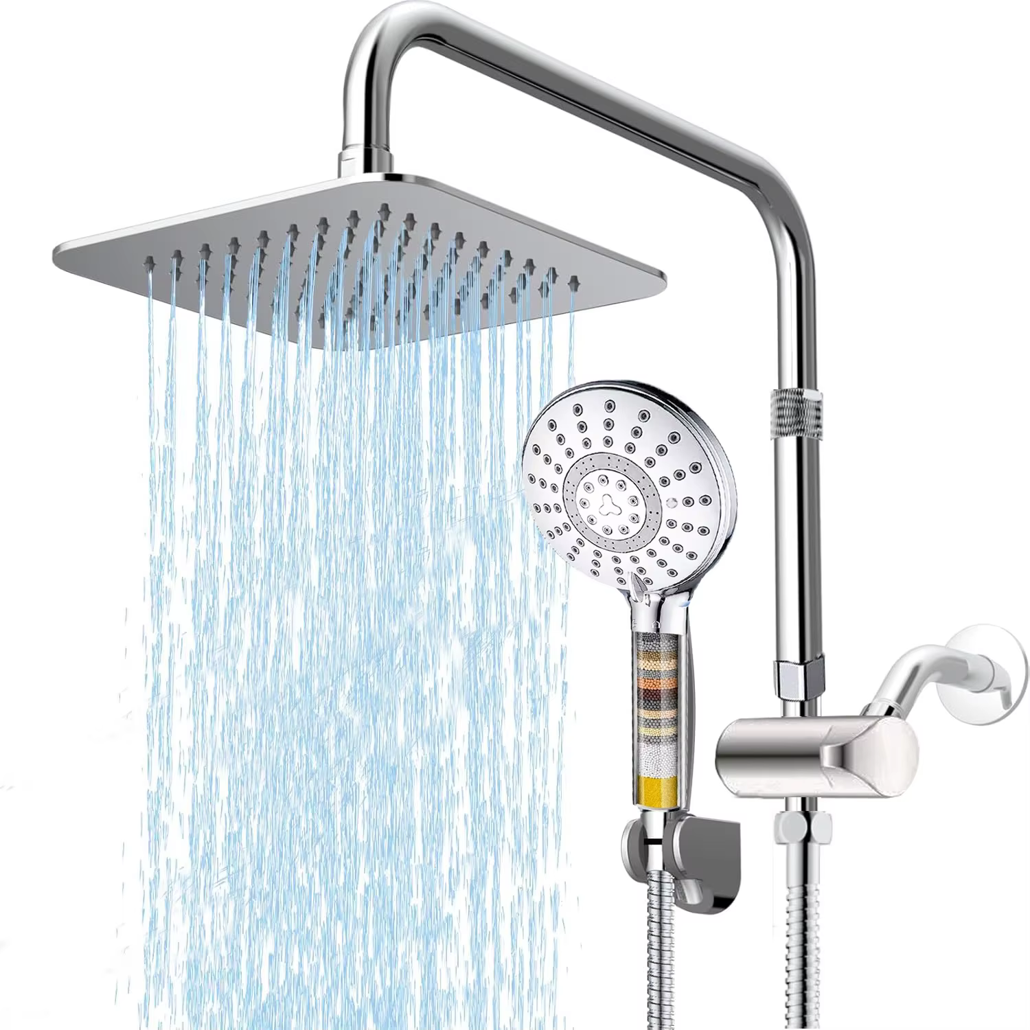 YITE 8-inch ABS Ceramic Valve Polished Chrome Square Shower Head Single Handle Rain Setting Angle Adjustable Handheld