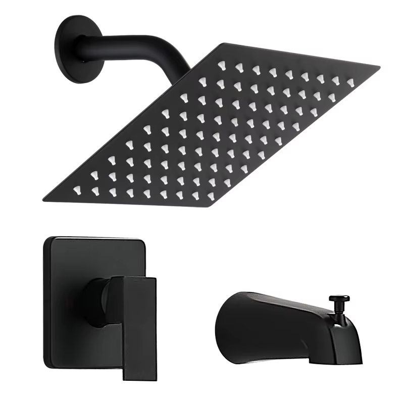 YITE Concealed Wall-Mounted Brass Shower Set Rain Spray Black Finish Four-Way Thermostatic Single Handle Faucet Ceramic Hotel