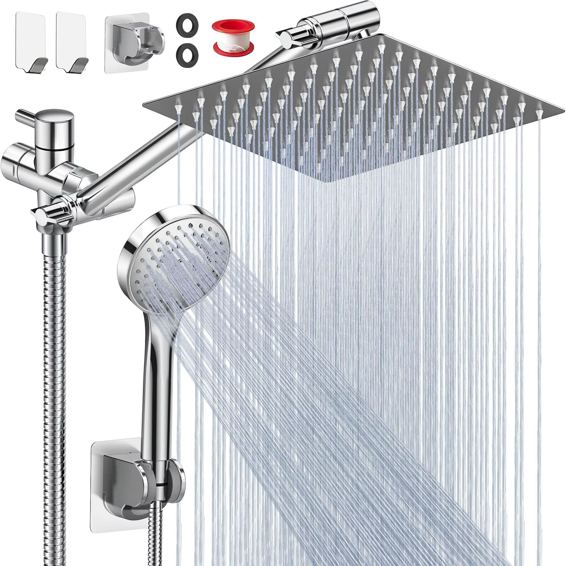 YITE Concealed Chrome Brushed Single Handle Thermostatic Ceramic Valve 4-Function 5-Year Warranty Shower Head Set Rain Shower