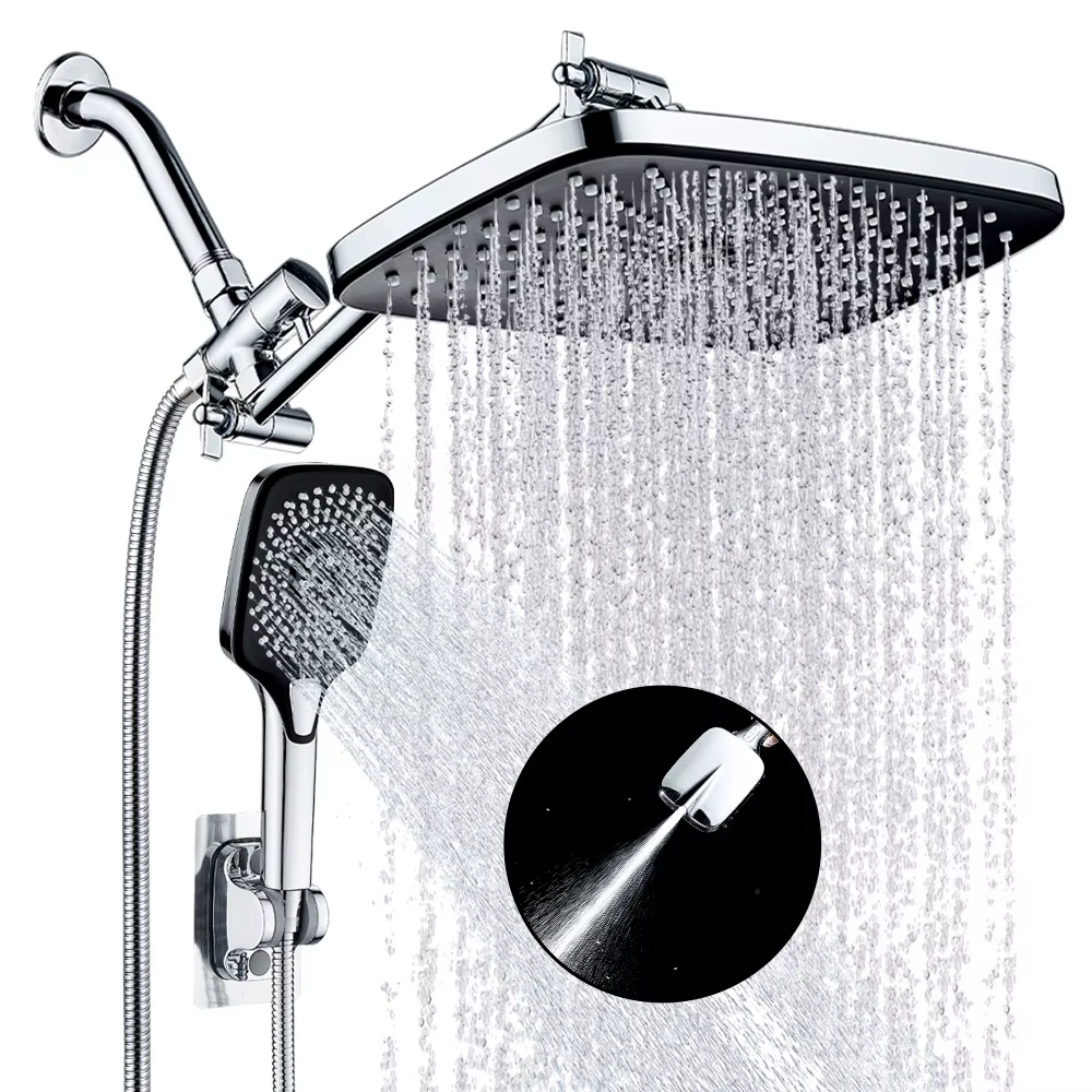 YITE Guangqi 12-inch ABS Chrome Polished Square Shower Head Ceramic 5-Function Thermostatic Single Handle Hand Shower Soft Spray
