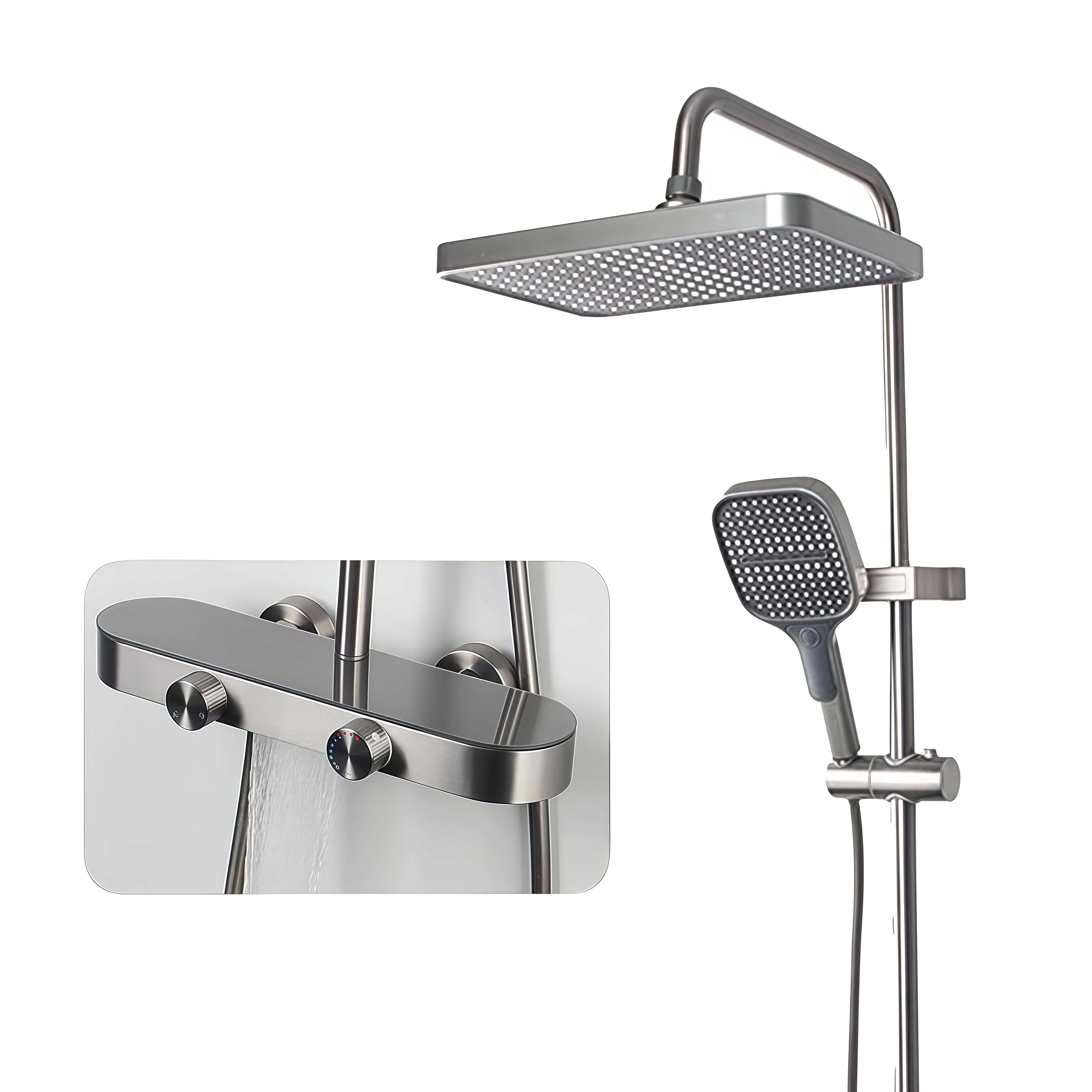 YITE Black Wall Mounted Digital Thermostatic High Pressure Piano 4 Key SPA Brass Complete Shower System Bath & Shower Faucets