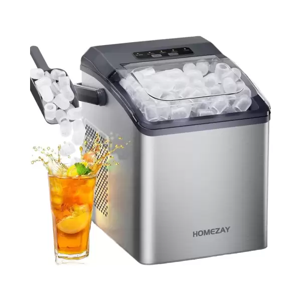 Ice Maker Silver Portable Electric Countertop Ice Maker 9-Cube Self-Cleaning 26 Lbs/D 2 Sizes For Home Kitchen Car Hotel Outdoor