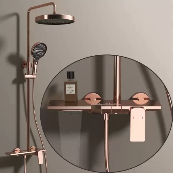 Rose Gold Piano Bathroom Shower System Solid Brass Bathroom Faucet Accessories Rain Shower Head Hot Cold Piano Shower Set