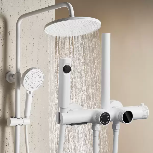White Waterfall Digital Bathroom Shower System Faucets Quality Brass Bathroom Faucets Rainfall Hot Cold Bathroom Shower Set